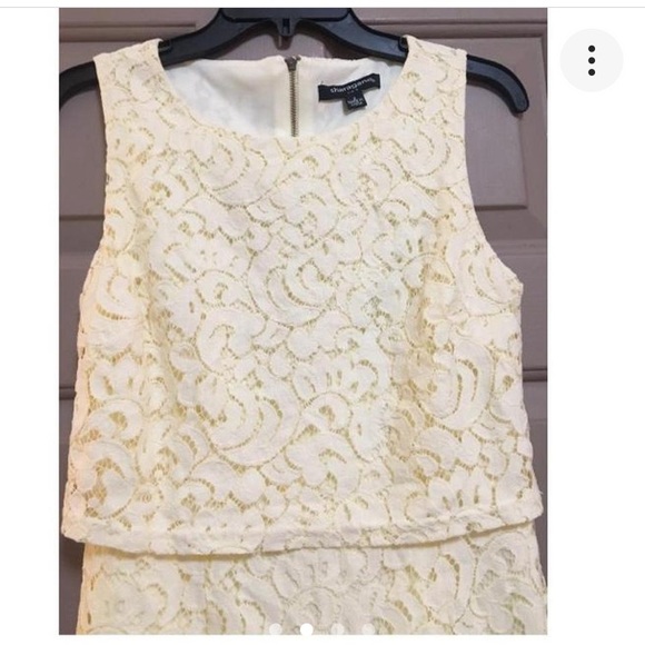Pale Pastel Yellow Lace Overlay Dress - Picture 2 of 4